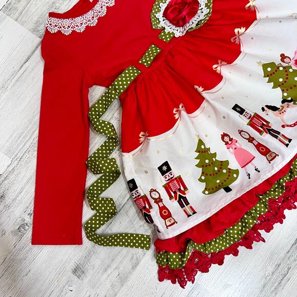 Counting Daisies Dress Size 5 Nutcracker Red Holiday Lace Trim Long Sleeve - Picture 5 of 12